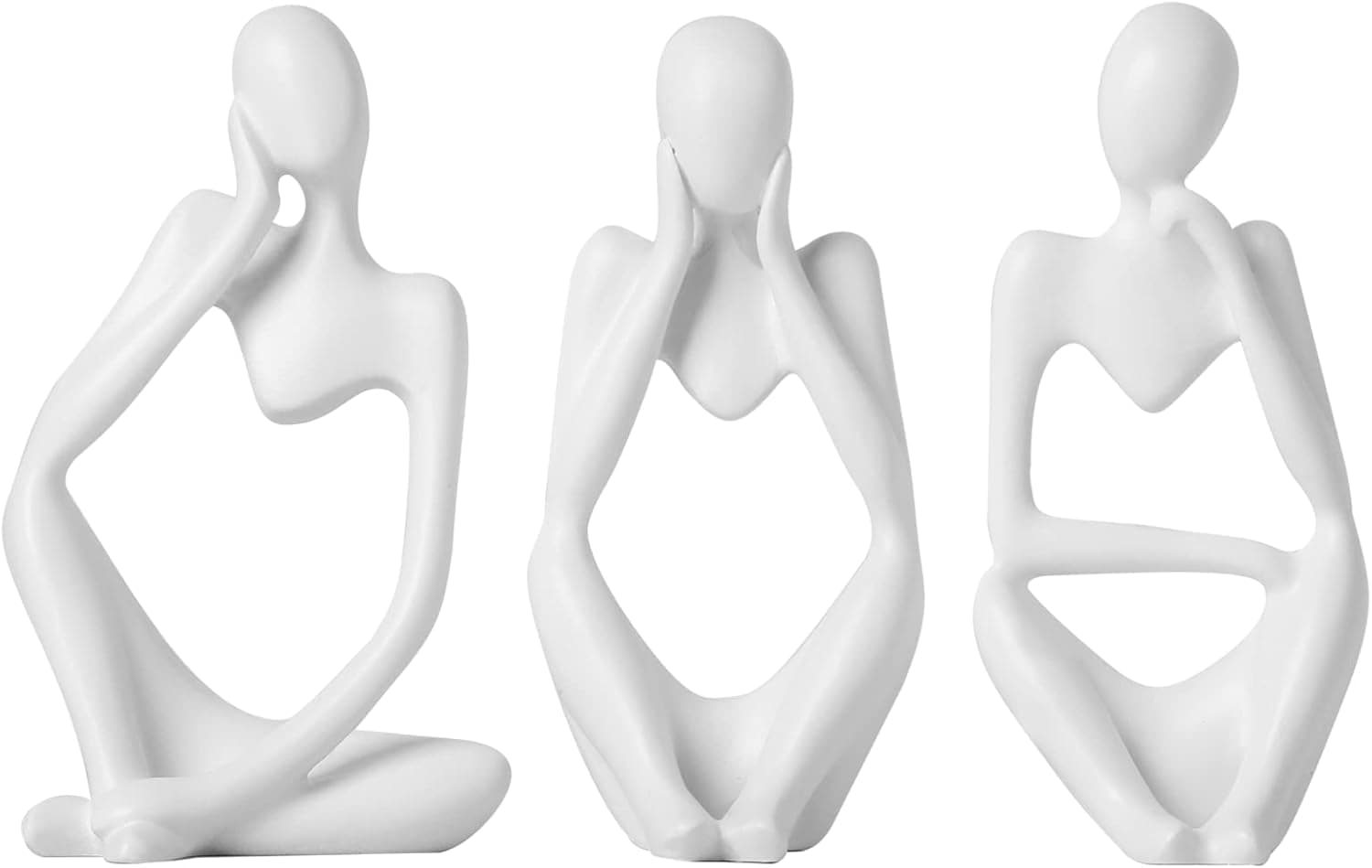 BrownLove 3 peças de decoração branca estátua de pensador escultura de arte abstrata, estatuetas colecionáveis de resina para decoração de casa, sala de estar, escritório, prateleira