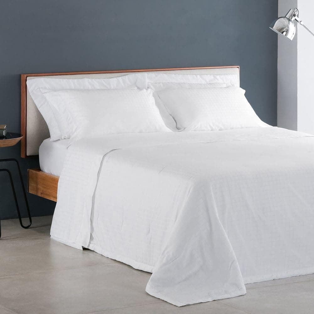 Buddemeyer Jogo de Cama Casal Cetim 300 Fios Damask Square 100% Algodão Penteado Branco 4 peças - Imagem 3