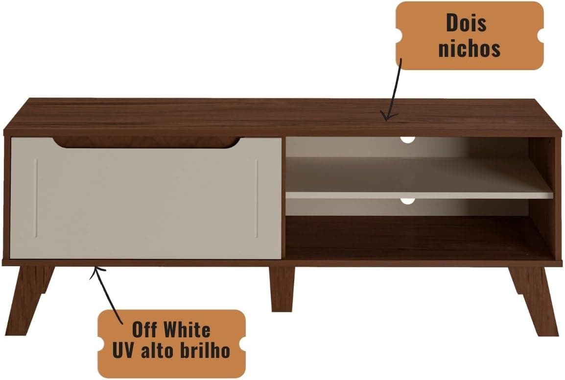 Rack para Tv ate 60" com porta basculante LOTUS cor Amendoa/Off White - Artely - Imagem 4