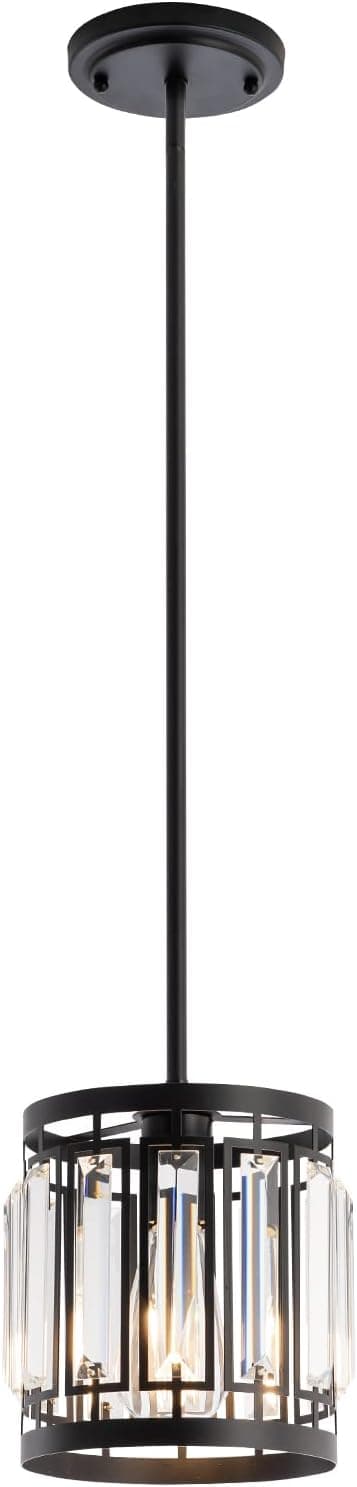 Luminária pendente moderna 1XE26 luminária suspensa de teto com cristais K9 para cozinha, restaurante, café, sala de jantar, ilha, luz preta