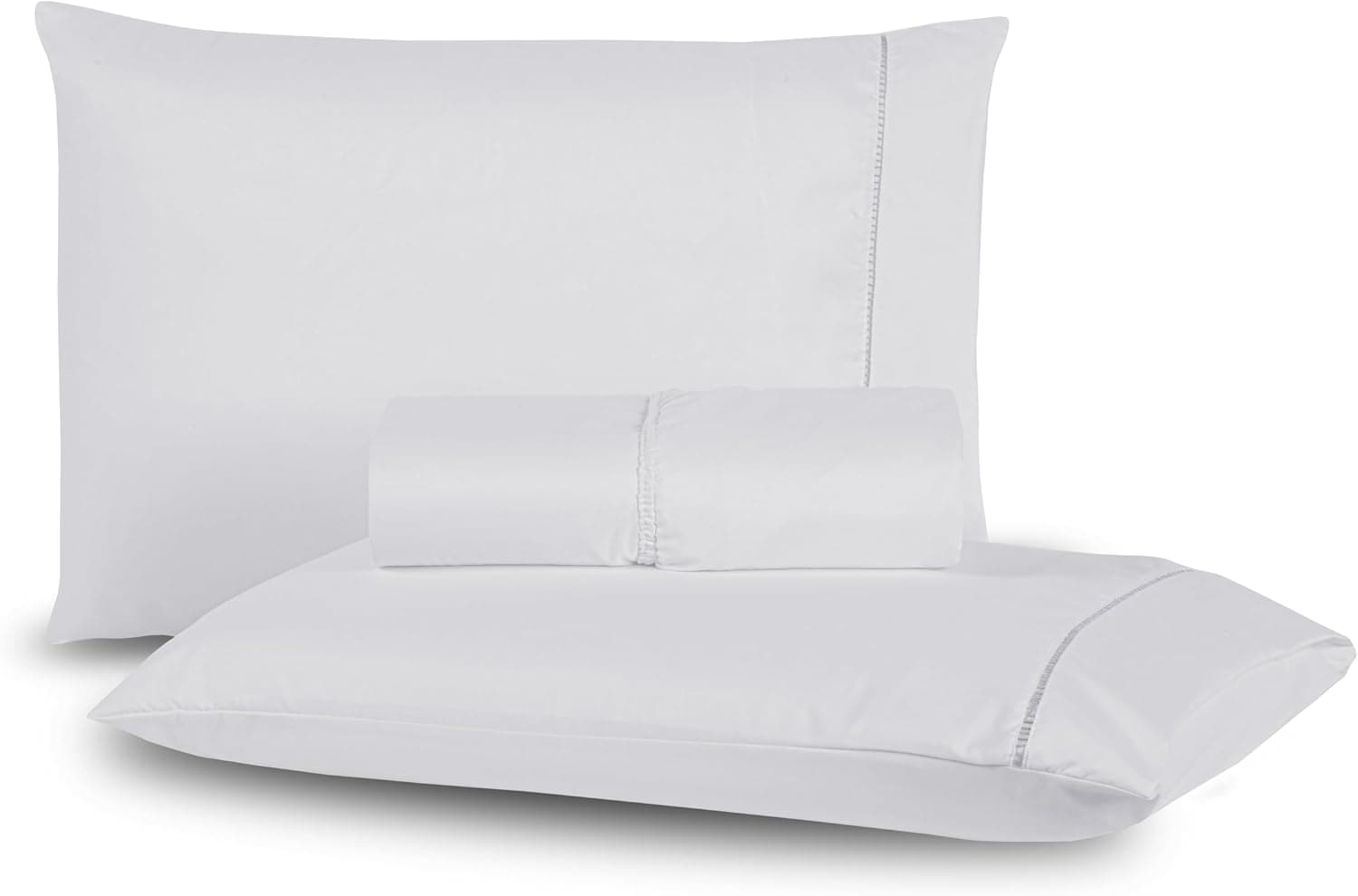 Jogo de Lençol 03 Peças 400 Fios Ponto Palito Toque Macio (Branco, Casal Padrão)