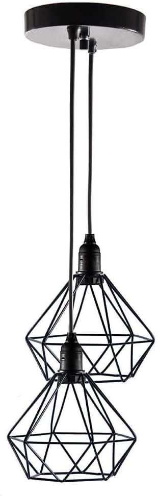 Lustre Pendente Duplo Aramado Diamante Pequeno (Preto)