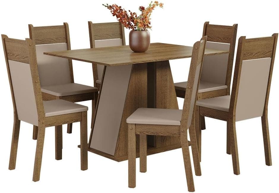 Conjunto Sala de Jantar Mesa Tampo de Madeira 6 Cadeiras Beverly Madesa