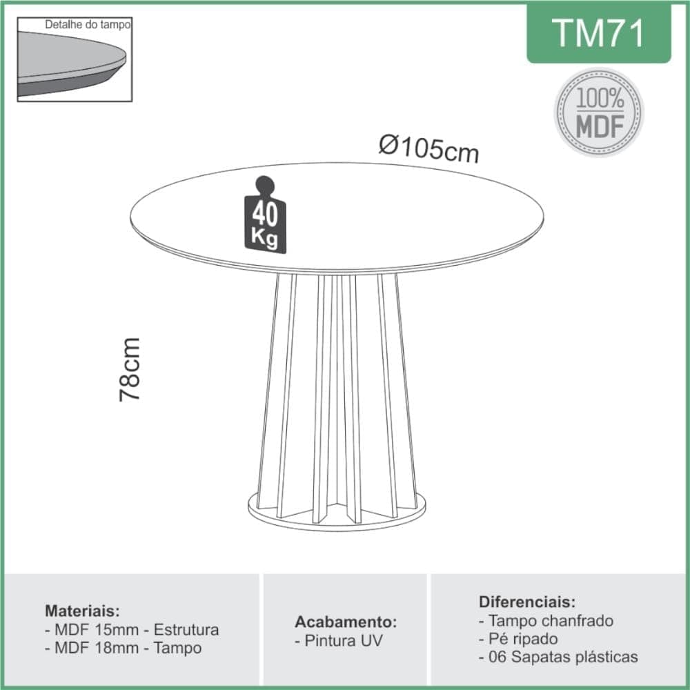 Mesa de Jantar Redonda 105cm para 4 Lugares Dalla Costa - Freijó/Preto Fosco - Imagem 4