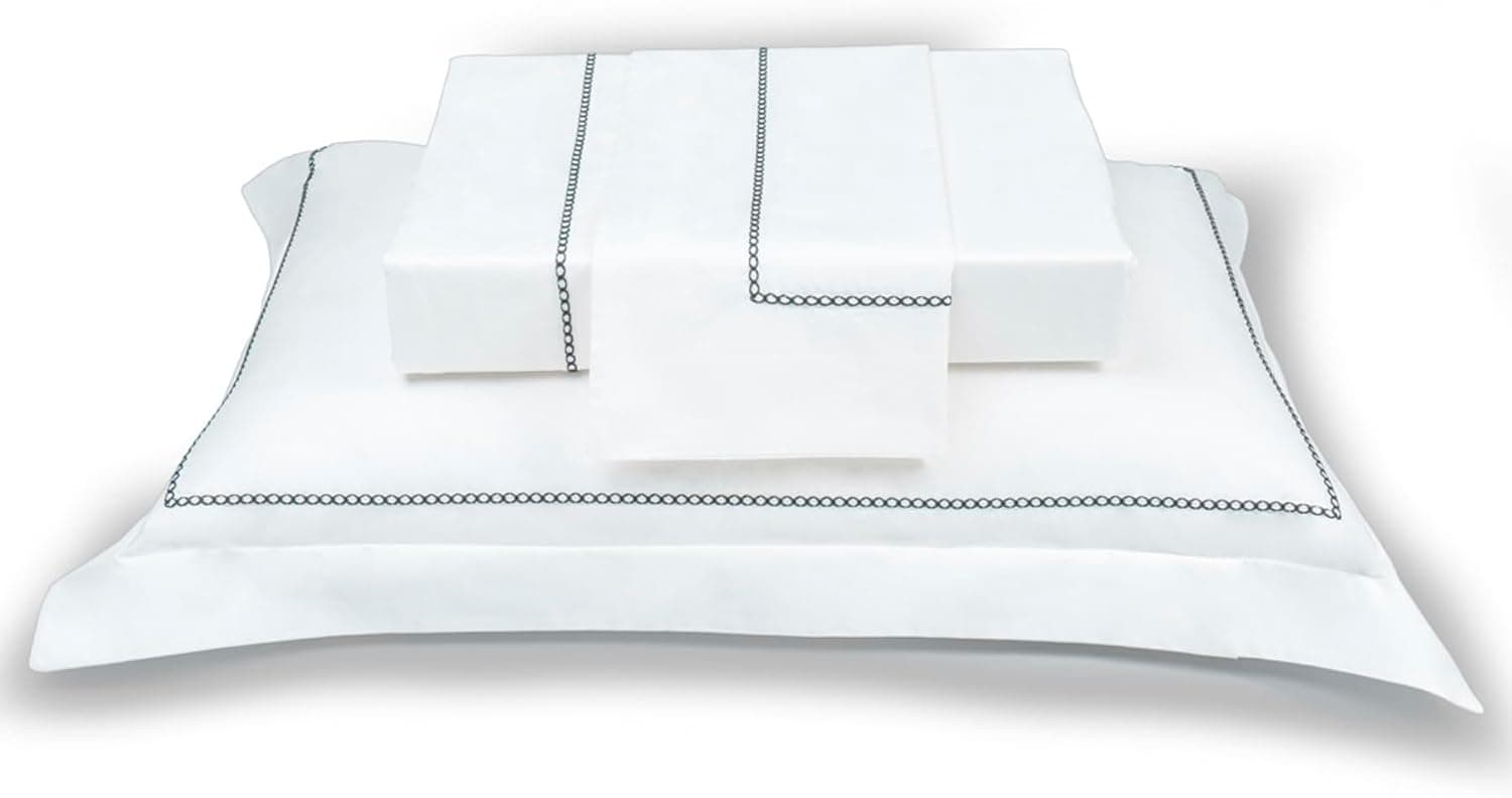 Plumasul Jogo de Cama Eterna Catena 100% Algodão Percal 200 Fios Queen 4 peças Cor Branco Festone Preto