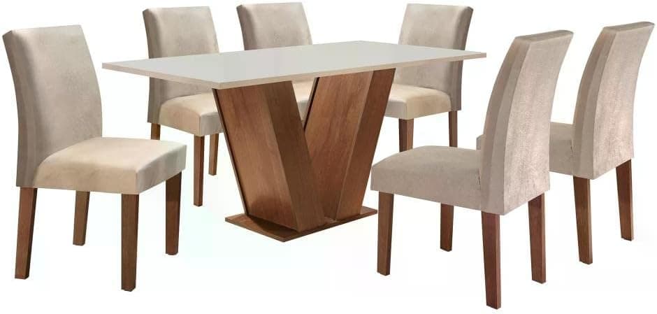 Conjunto Sala de Jantar Mesa Tampo de Vidro 6 Cadeiras Espanha Yescasa Chocolate/Off White - Imagem 3