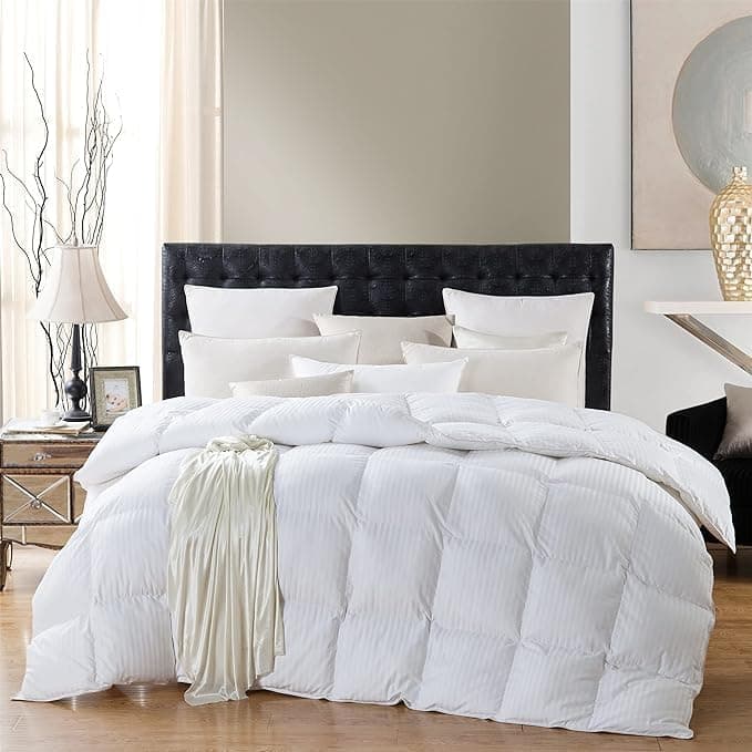 Luxuoso enchimento de edredom de fibra de penas de ganso para todas as estações, requintado design palaciano king listrado branco, 305 x 248 cm, defletor premium, tecido 100% algodão à prova de penas,