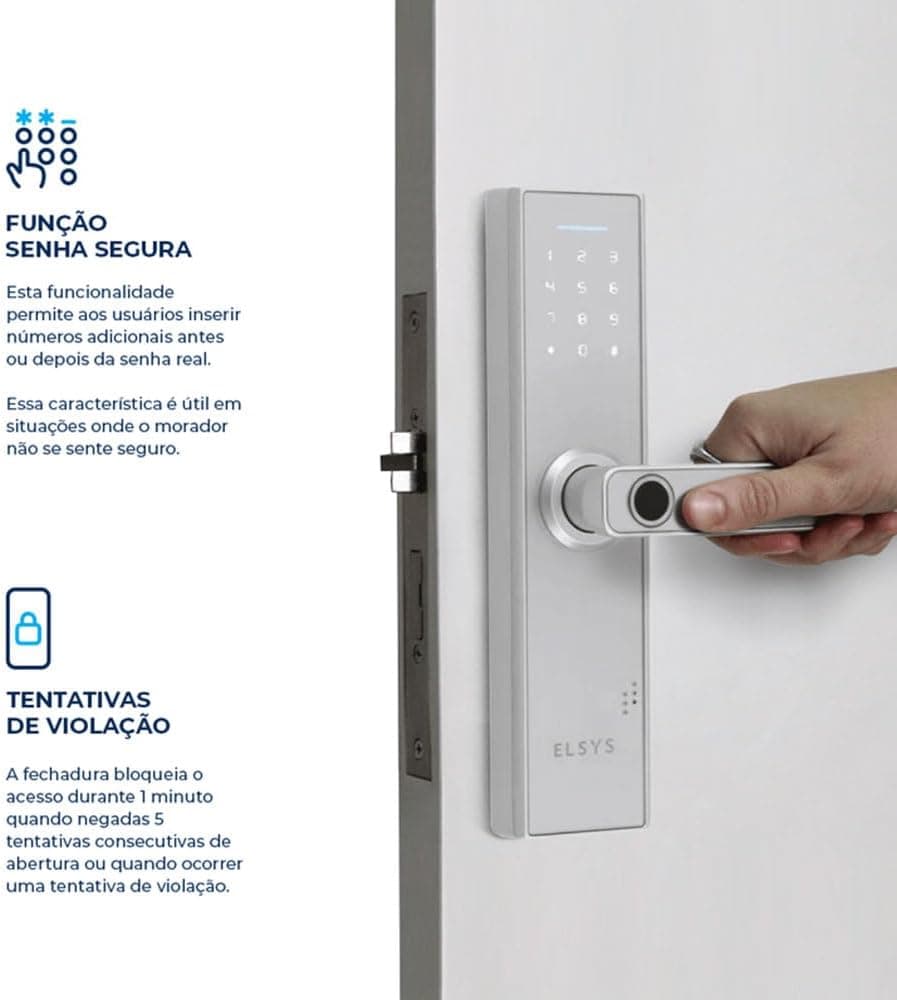 Fechadura Digital de Embutir com Biometria, Elsys, ESF-DE2000B, Prata - Abertura via Biometria e Senha Numérica - Imagem 4