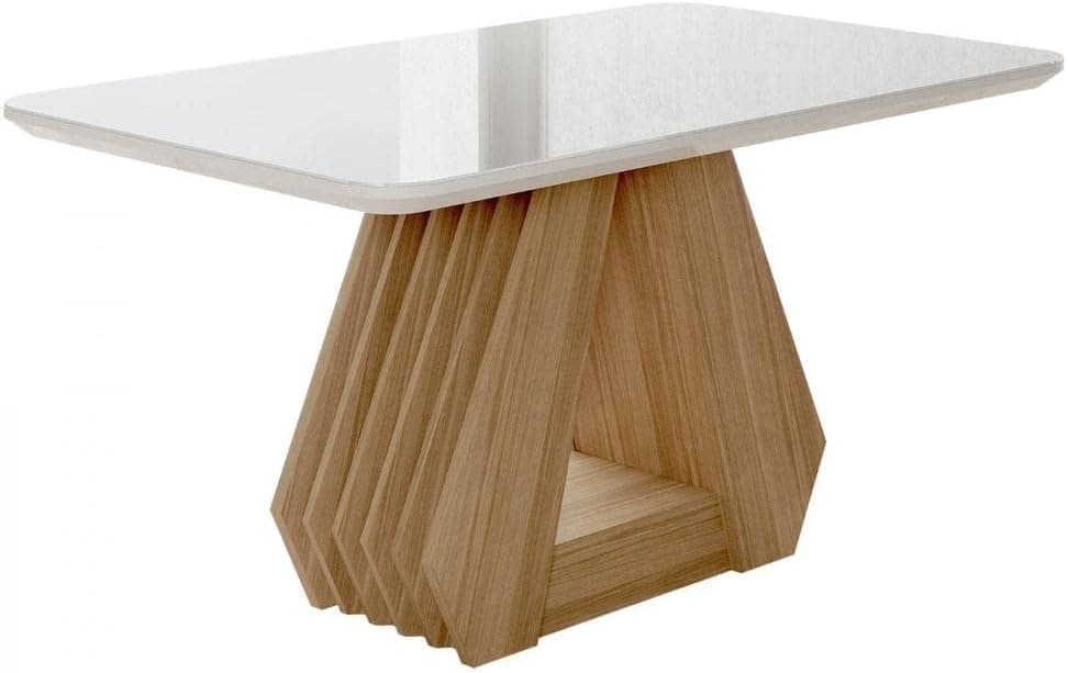 Conjunto Sala de Jantar Mesa Tampo de Vidro/MDF Agata e 4 Cadeiras Paola Cimol Nature/Off White/Nude - Imagem 3