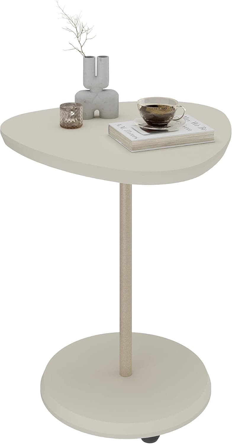 Mesa de apoio em MDF 25mm com haste metálica pintura dourado BEL cor Off White - Artely - Imagem 4
