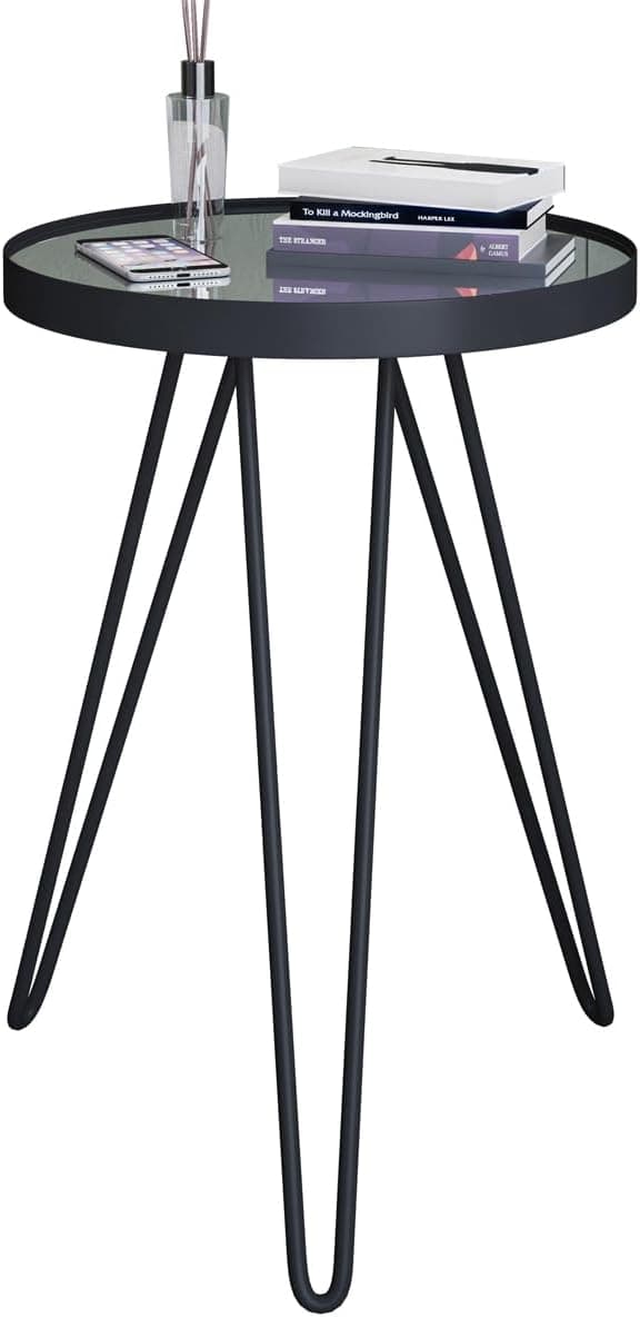 Mesa Lateral Tripé Com Espelho Base De Aço Estilo Industrial - LH Móveis (Preto)