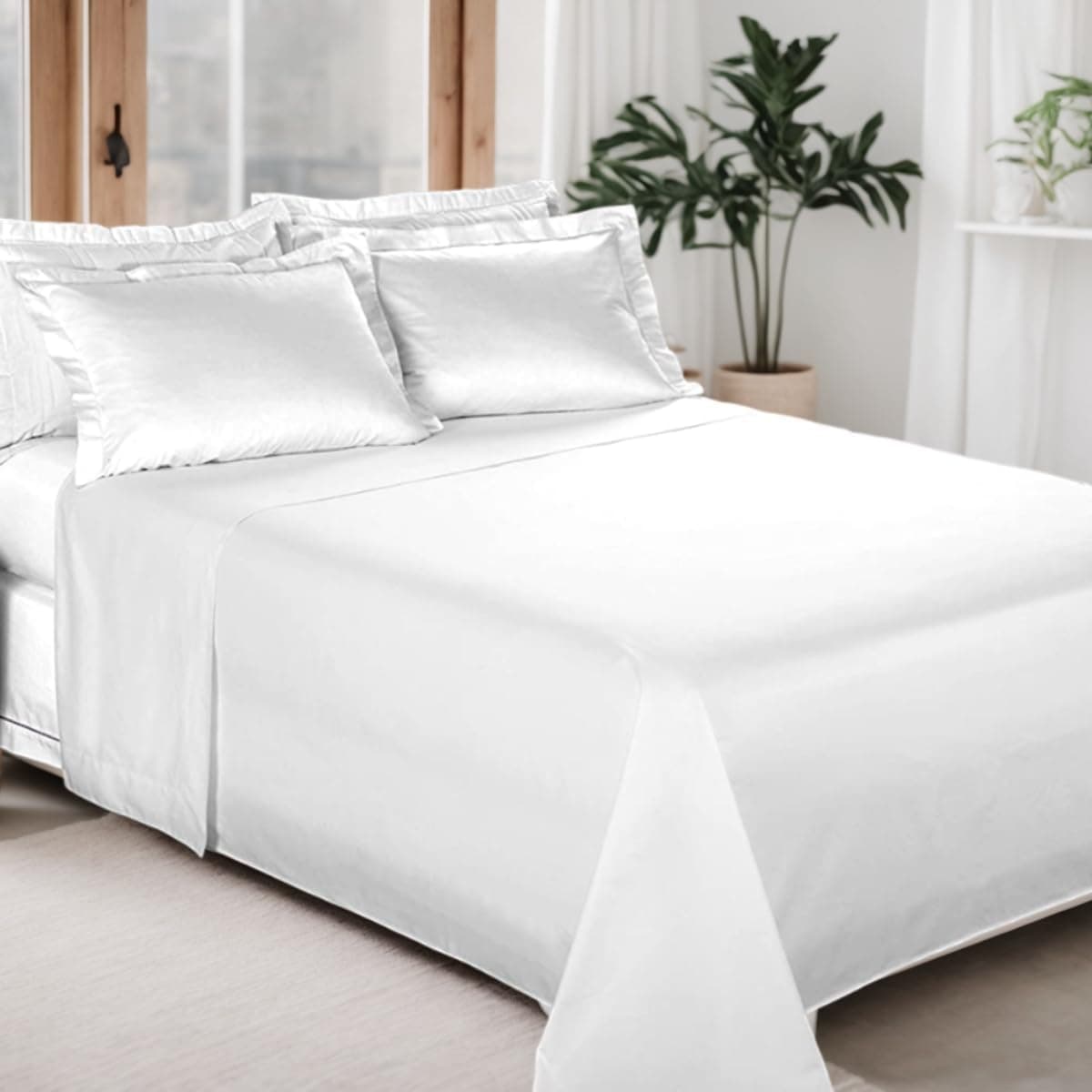 Jogo de Cama 300 FIOS, Liso, Lençol Percal 100% Algodão, 4 Peças - Bem Lunar (Branco, Casal)