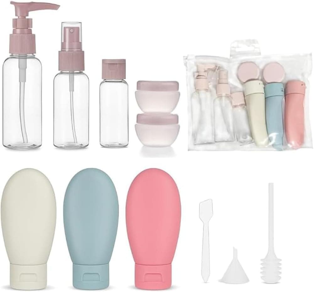 Kit de Viagem Frascos Recarregaveis Para Shampoo Condicionador Sabonete Creme Alcool em Gel Maquiagem e Cosmeticos em Geral – Premium