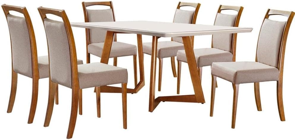 Conjunto Sala de Jantar Mesa Madeira Maciça 6 Cadeiras Safira Mobilare Imbuia Natural/off White/imbuia Natural - Imagem 3