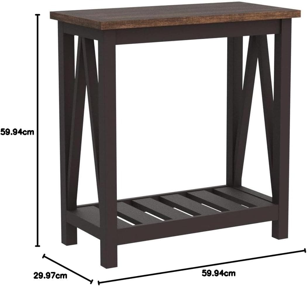 ChooChoo Mesa Final de Fazenda, Mesa Lateral Estreita Vintage Rústica com Prateleira de Armazenamento para Espaços Pequenos, Mesa de Cabeceira para Sofá para Sala de Estar, Quarto Espresso 2 Pack - Imagem 4