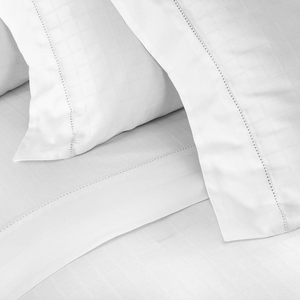 Buddemeyer Jogo de Cama Casal Cetim 300 Fios Damask Square 100% Algodão Penteado Branco 4 peças - Imagem 4