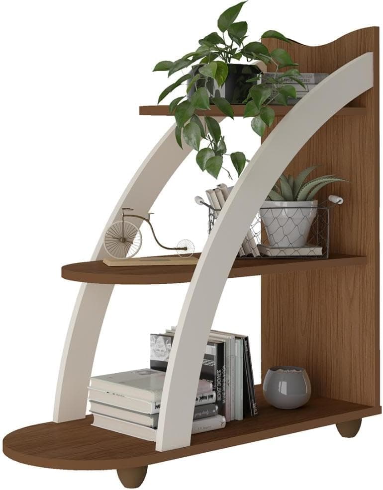 Mesa de Apoio com 3 prateleiras ANDES cor Cedro/Off White - Artely