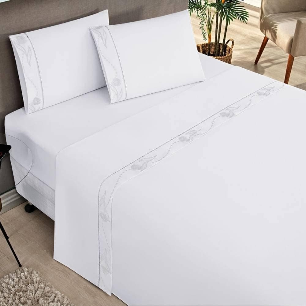 Jogo de Cama Queen Imperial 04 Peças Bia Enxovais Branco Queen Tecido
