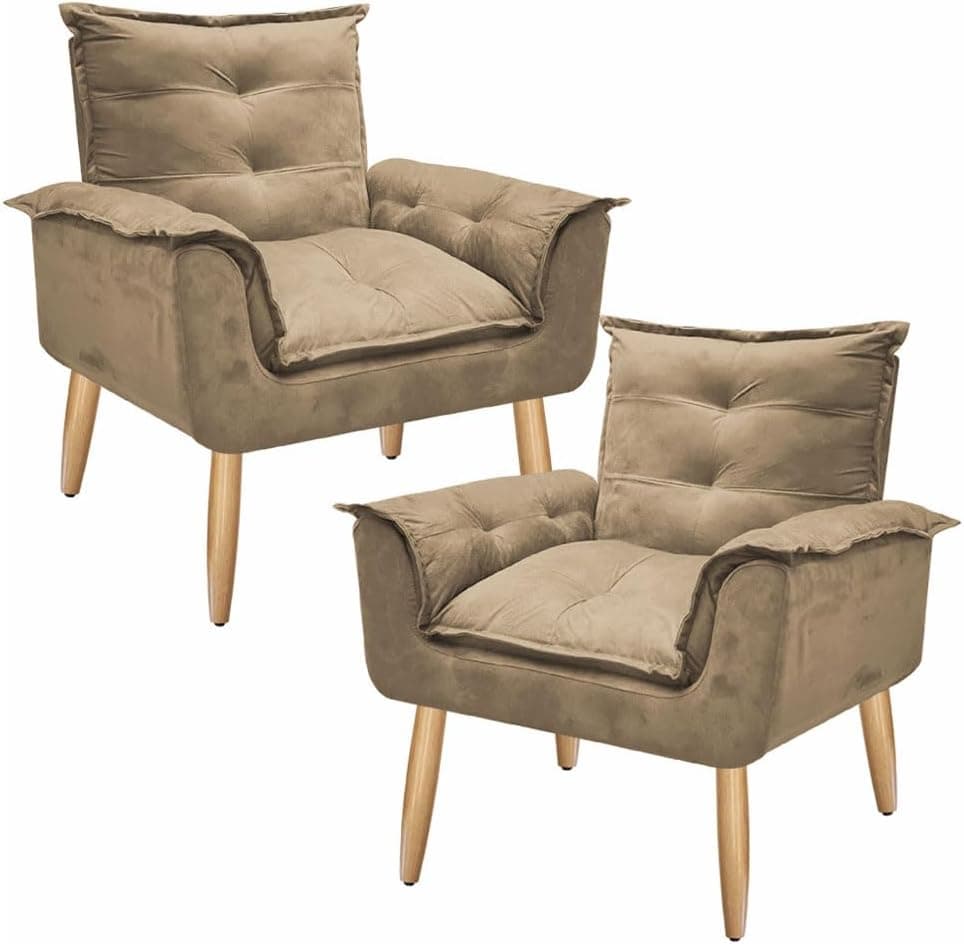 Kit 2 Poltronas Decorativa para Sala de Estar Opala Platinum Decor Capuccino