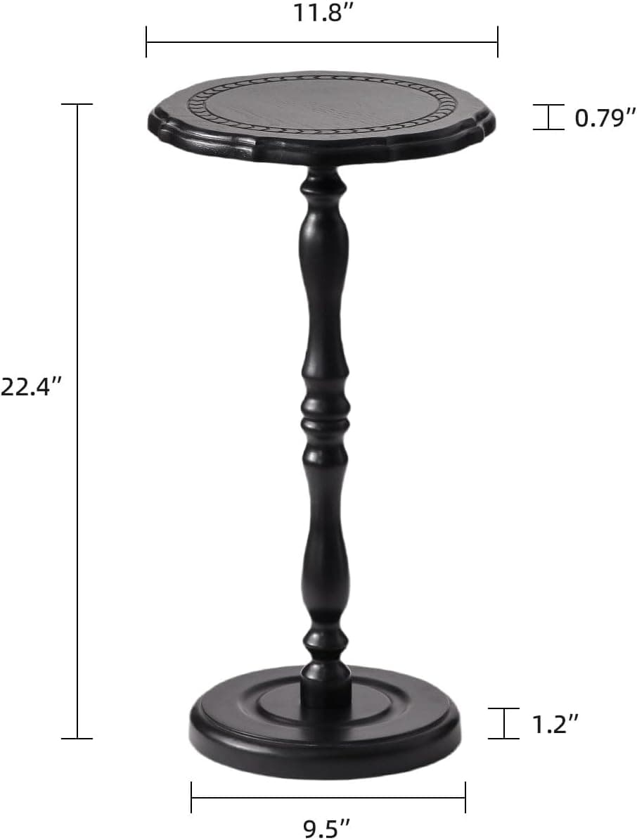Mesa de bebida, pequena mesa lateral para espaços pequenos, mesa de cabeceira redonda de madeira maciça moderna para sala de estar, quarto, cantos e escritório, preta - Imagem 4