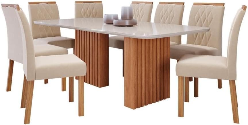 Sala de Jantar Ester 210cm com 8 Cadeiras Juliana Cinamomo/off White/madeira/nude - Imagem 3