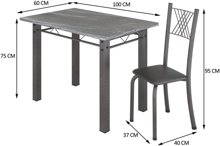 Conjunto Mesa com 4 Cadeiras Tampo de Granito Topázio Sara Preto Liso/Martelado Prata - Imagem 4