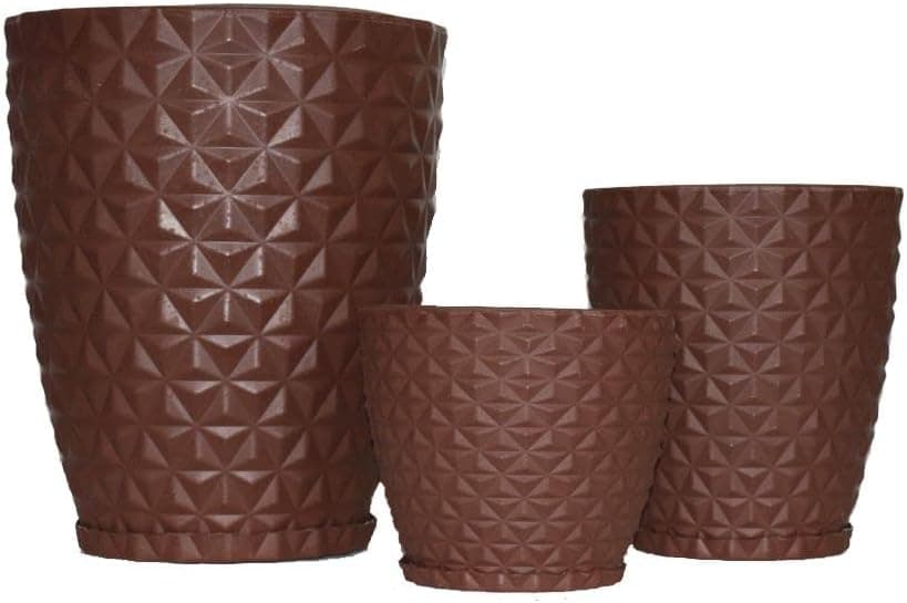 Kit 3 Vasos Planta Decorativo Jardim Coluna Diamante 0,1 e 2 Cor:Marrom - Imagem 4