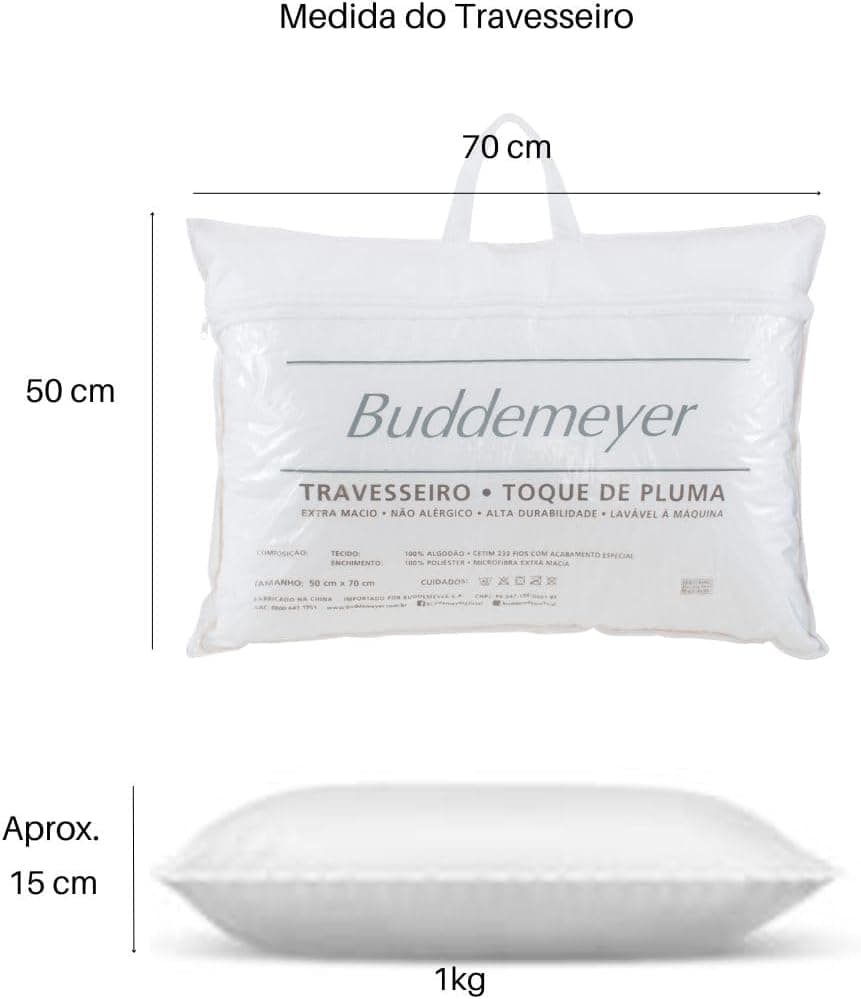 Kit 03 Travesseiros Buddemeyer Toque de Pluma 100% Algodão 233 Fios - Imagem 4