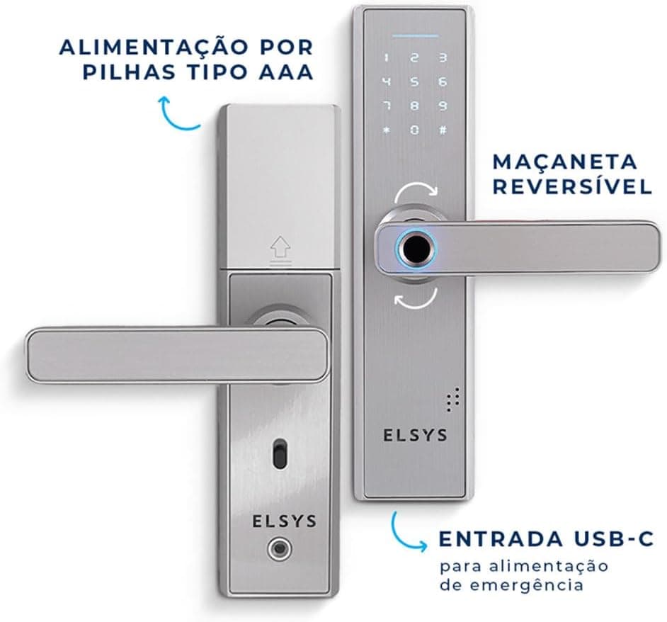 Fechadura Digital de Embutir com Biometria, Elsys, ESF-DE2000B, Prata - Abertura via Biometria e Senha Numérica - Imagem 3
