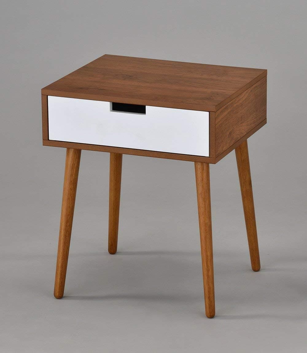 Mesa lateral de nogueira clara/branca com gaveta 57 cm A - Imagem 4