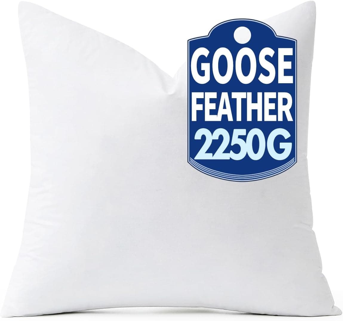 MIULEE Travesseiro europeu de penas de ganso 76 x 76 com capa 100% algodão, conjunto de 1 almofada decorativa macia e fofa para sofá-cama, sala de estar, branca