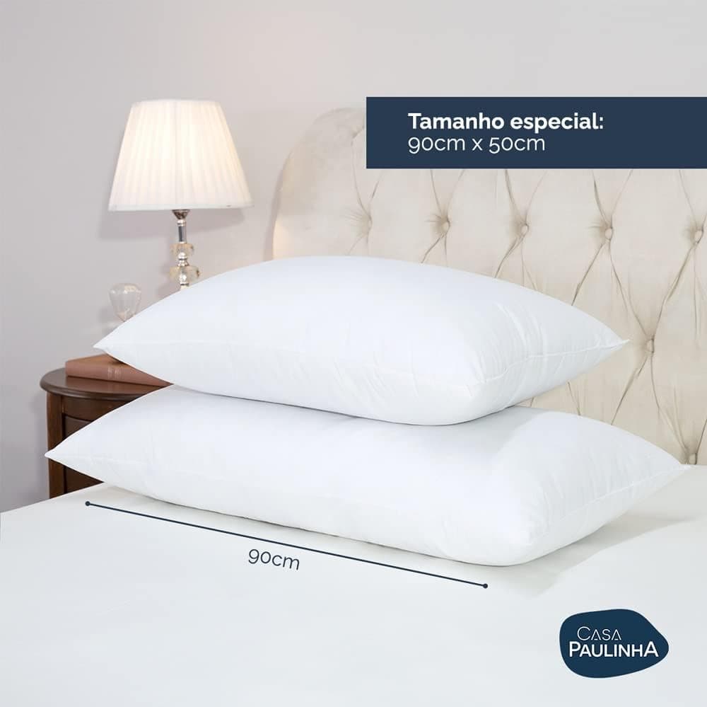 Kit 02 Travesseiros Toque de Pluma King Ganso Percal 180 Fios 90x50cm Lavável em Máquina, Antiácaro, Antialérgico - Imagem 4