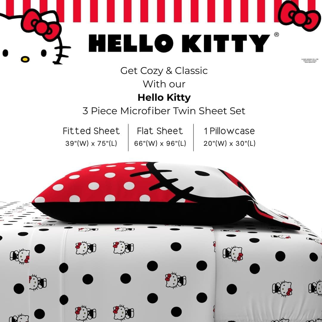 Franco Jogo de cama de solteiro de microfibra super macia Hello Kitty da Hello Kitty, 3 peças, (produto oficialmente licenciado) - Imagem 3