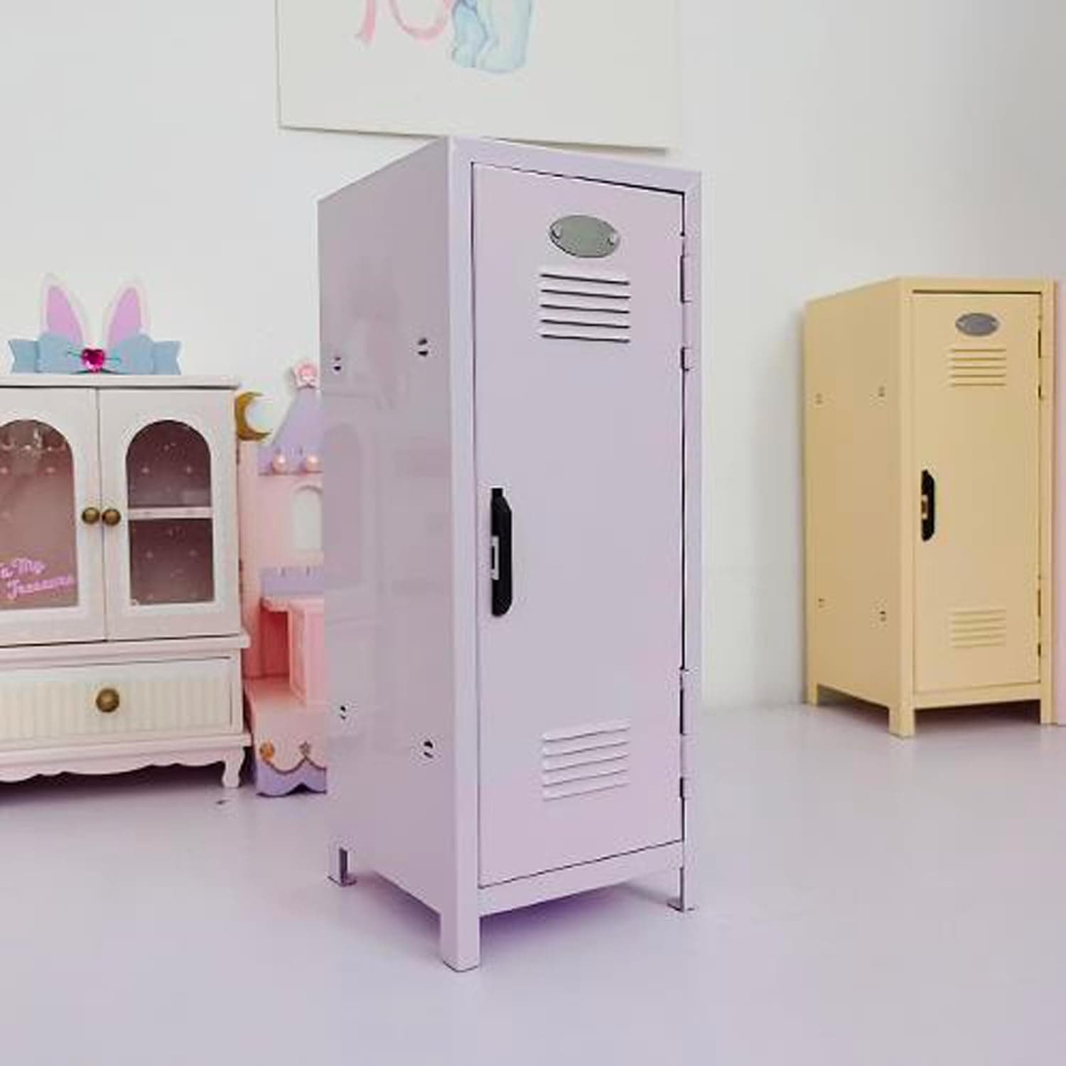 Mini Locker com cadeado e chaves, adesivos, armário pequeno de metal para mesa, organizador de armazenamento de mesa para meninas, cofre para dinheiro e cofre para meninas, roxo - Imagem 3