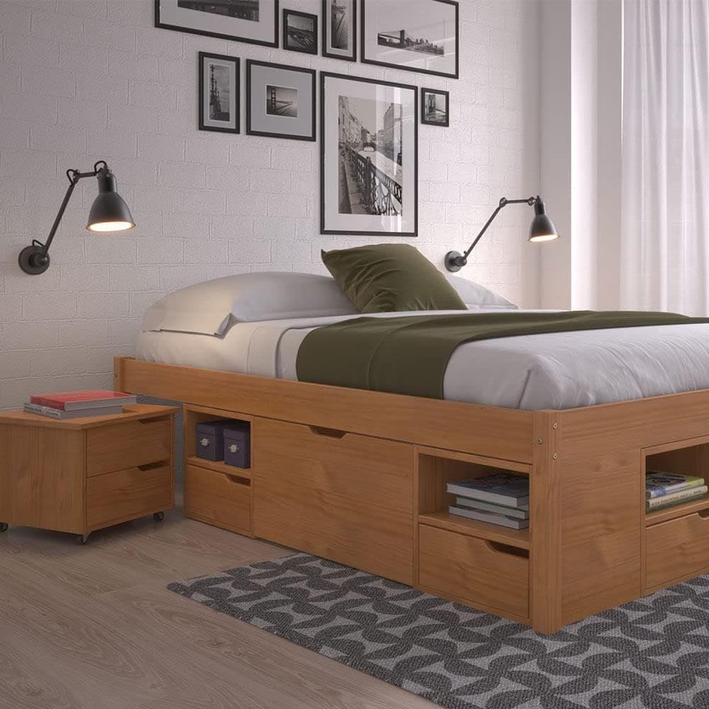 Cama Casal Multifuncional Madeira Maciça 6 Gavetas Charme Inter Link Amendoa - Imagem 3