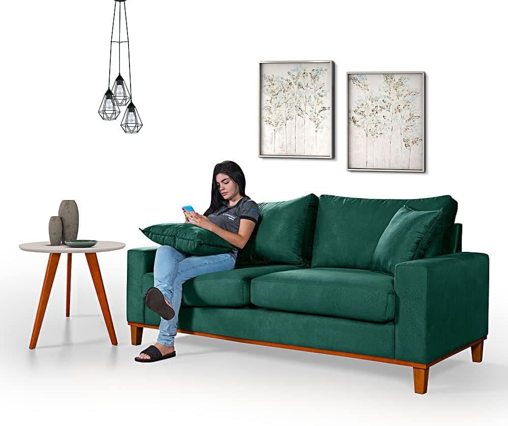 Sofá Living Istambul Em Suede Essencial Estofados (Verde) - Imagem 3