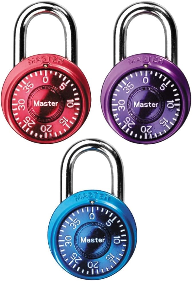 Master Lock 1533TRI Locker Lock Mini cadeado combinado, as cores podem variar, 3 unidades (pacote com 1)