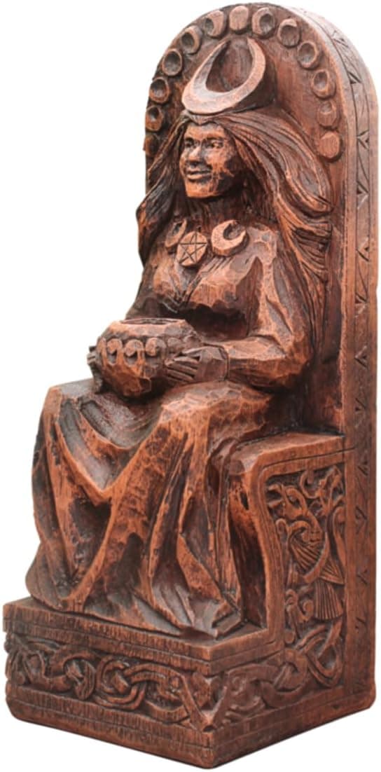 Dryad Design Estátua de deusa sentada com acabamento em madeira