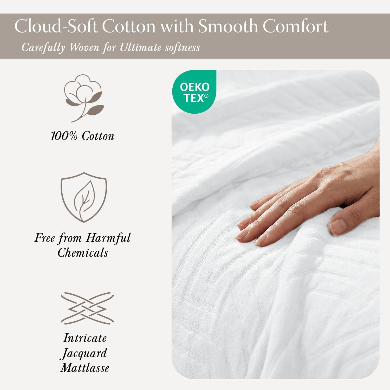 Threadmill Home Linen King Coverlet - Colcha de algodão Aster Matelasse de peça única, macia e leve, cor branca, roupa de cama de algodão penteado de fibra longa respirável - Imagem 4