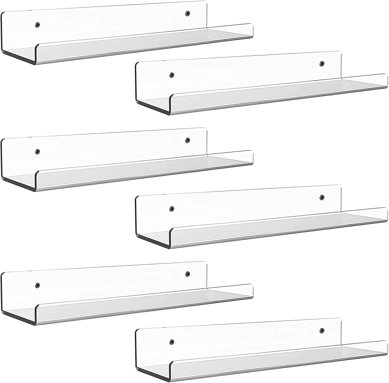 Dezzer Prateleiras flutuantes de acrílico, pacote com 6, prateleira invisível de 38 cm, estante de parede, quarto, banheiro, cozinha, brinquedos para livros, Funko Pop Figures Display Shelves