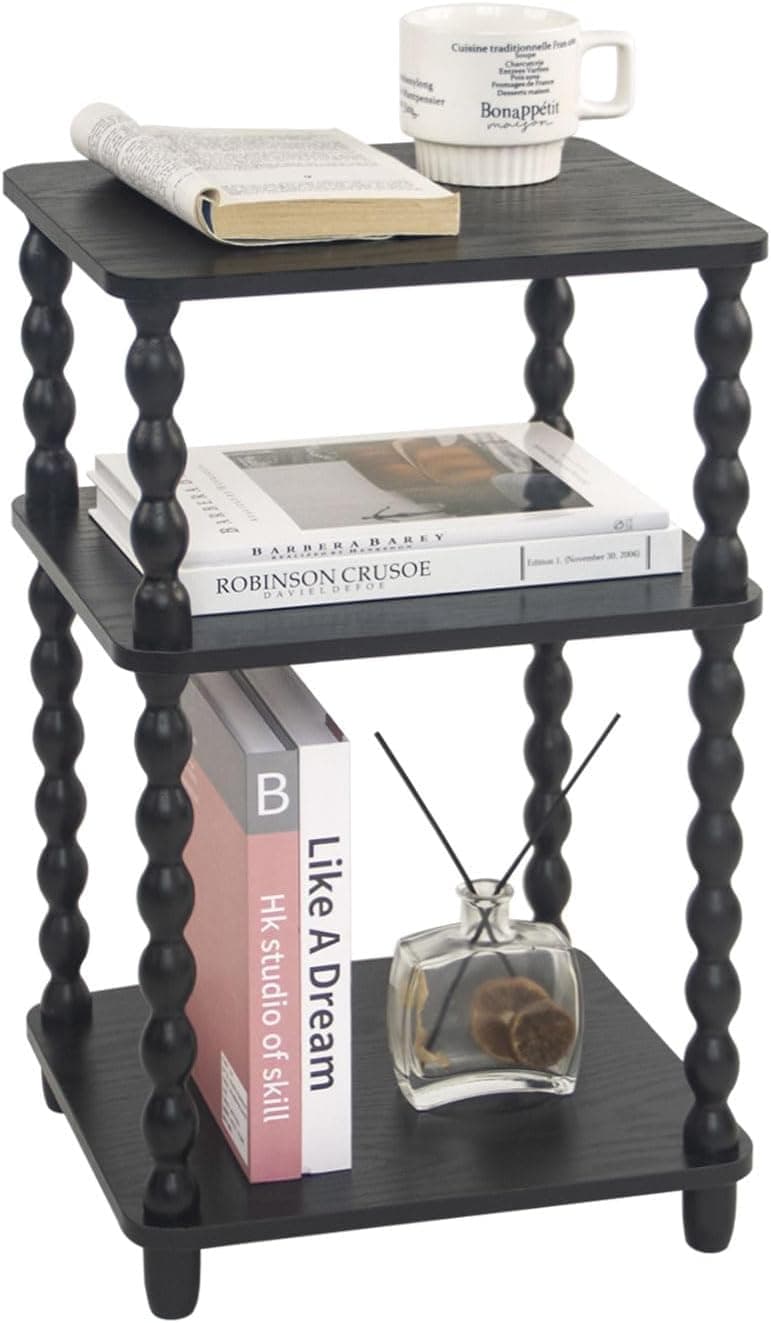 Mesa lateral, mesa de canto pequena com prateleira de armazenamento, mesa de cabeceira vintage para sala de estar, quarto, escritório e espaços pequenos (preto)