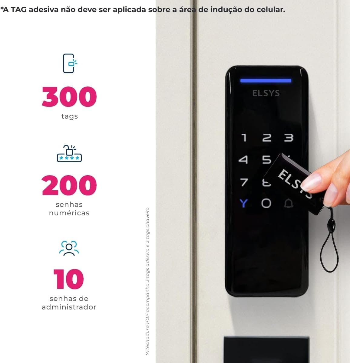 Fechadura Digital de Sobrepor, Abertura por senha ou tag, Pop, Preta, DS1100V, Elsys - Imagem 4