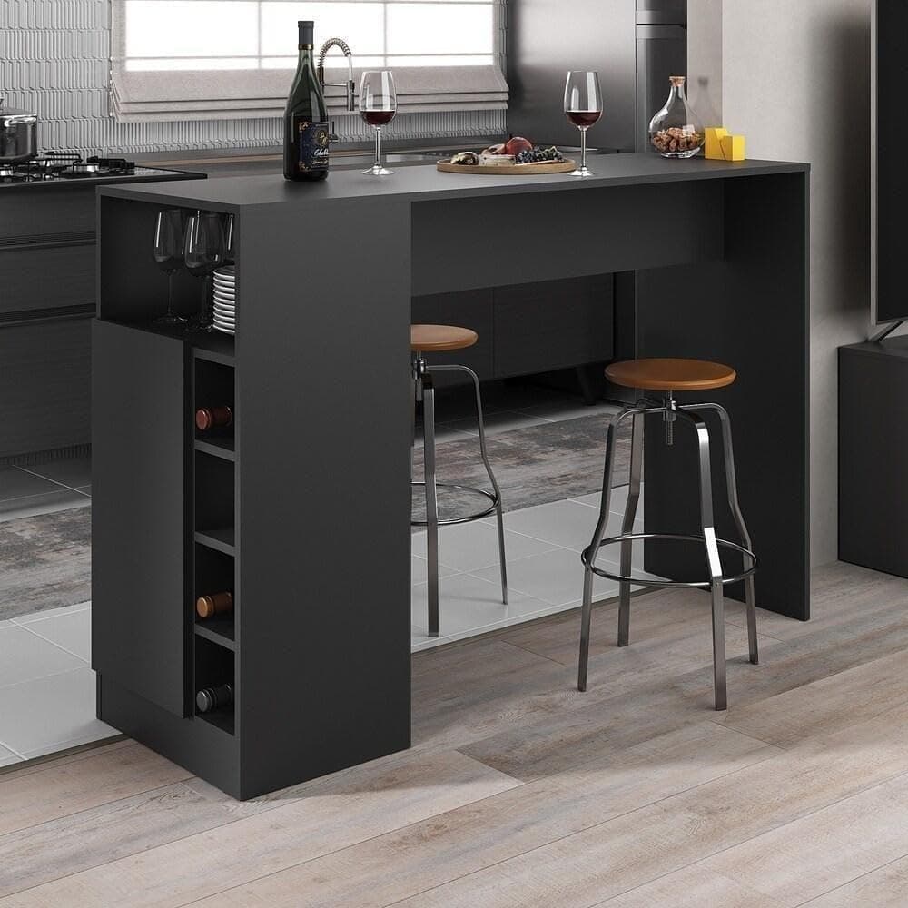 Balcão de Cozinha com Adega e 1 Porta Multimóveis MP2144 Preto – Funcional, Moderno e com Espaço para Vinhos - Imagem 3