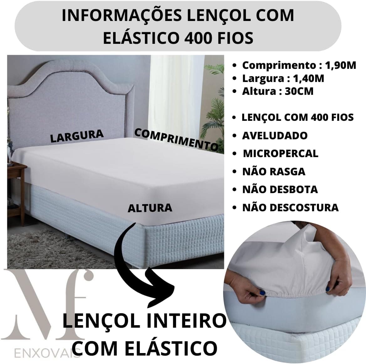 Jogo de Cama Casal 400 Fios Box Super Macio Acetinado 04 Peças Hotel Pousada (BRANCO) - Imagem 4