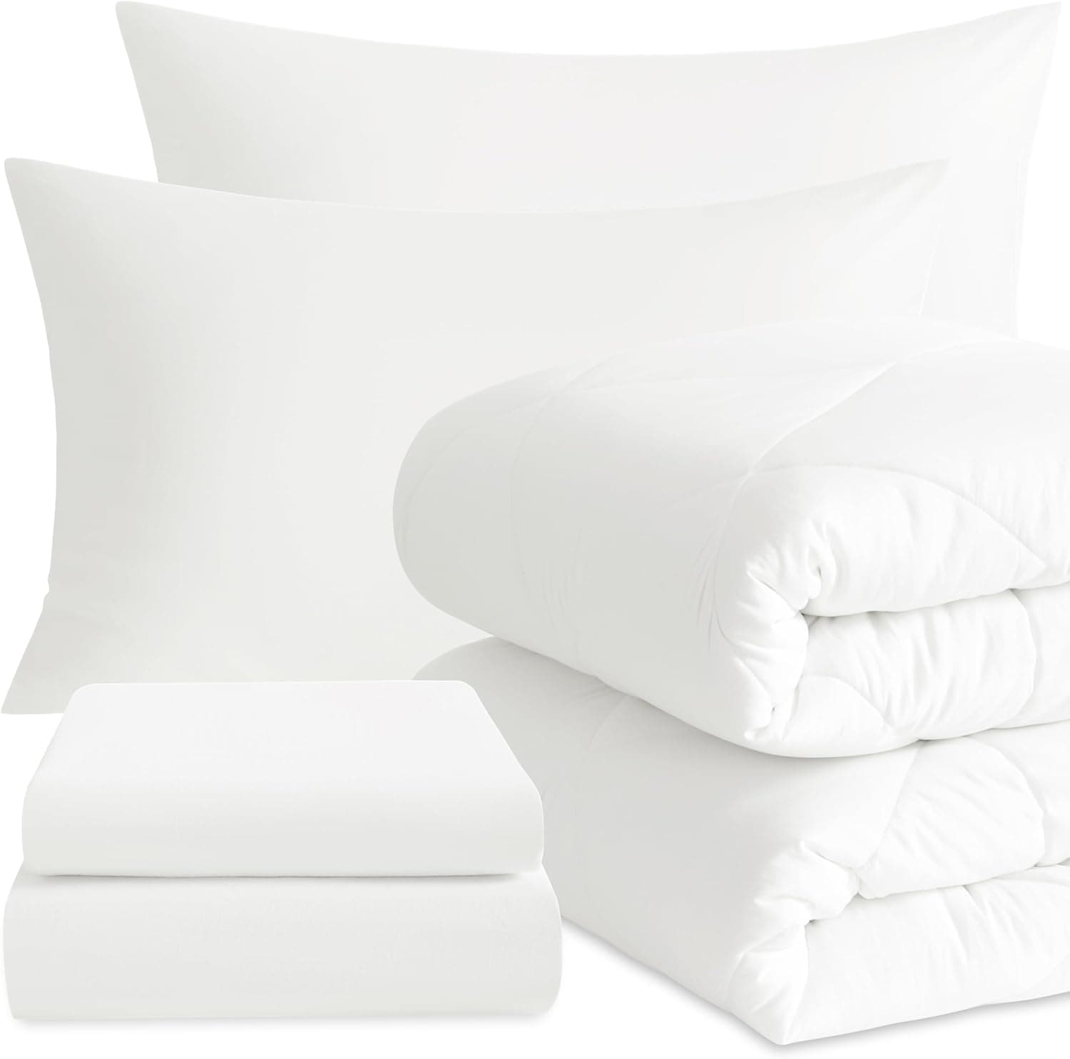 NTBAY Jogo de cama solteiro com lençóis, 5 peças, macio e respirável, cama de solteiro em uma bolsa, conjunto de edredom alternativo para todas as estações, branco
