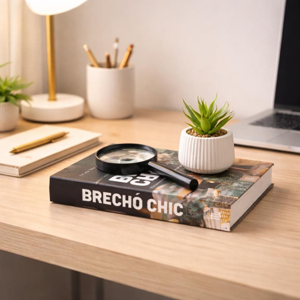 Kit Decorativo com Caixa Livro, Lupa e Vaso com Arranjo de Eucalipto – Decoração Moderna para Sala, Escritório ou Aparador – Estilo Sofisticado e Versátil
