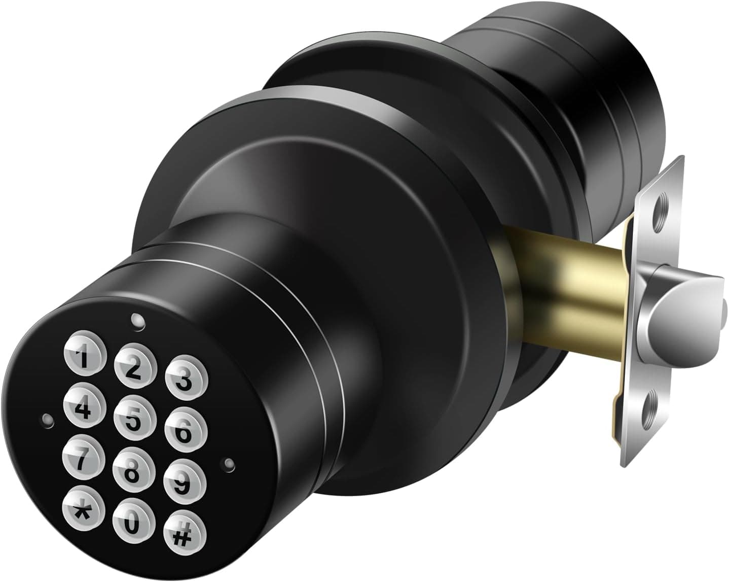 Maçaneta de porta com teclado, fechadura de porta de entrada sem chave, fechadura de código eletrônico preto, botão de porta, modo mudo, modo de passagem, fácil de instalar para casa, escritório,