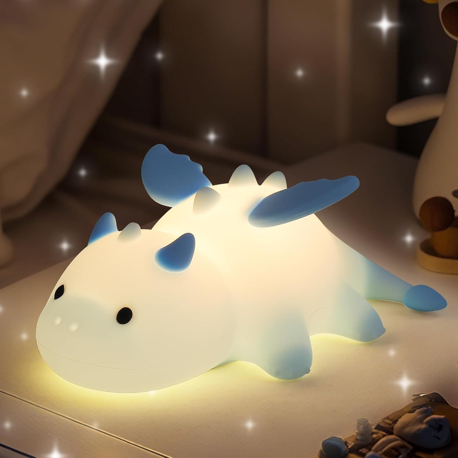 Attivolife Luz noturna de dragão para crianças, linda lâmpada de toque de silicone macio com 8 cores, regulável e temporizador, luz de LED, luz de LED, presentes de aniversário e Natal para bebês