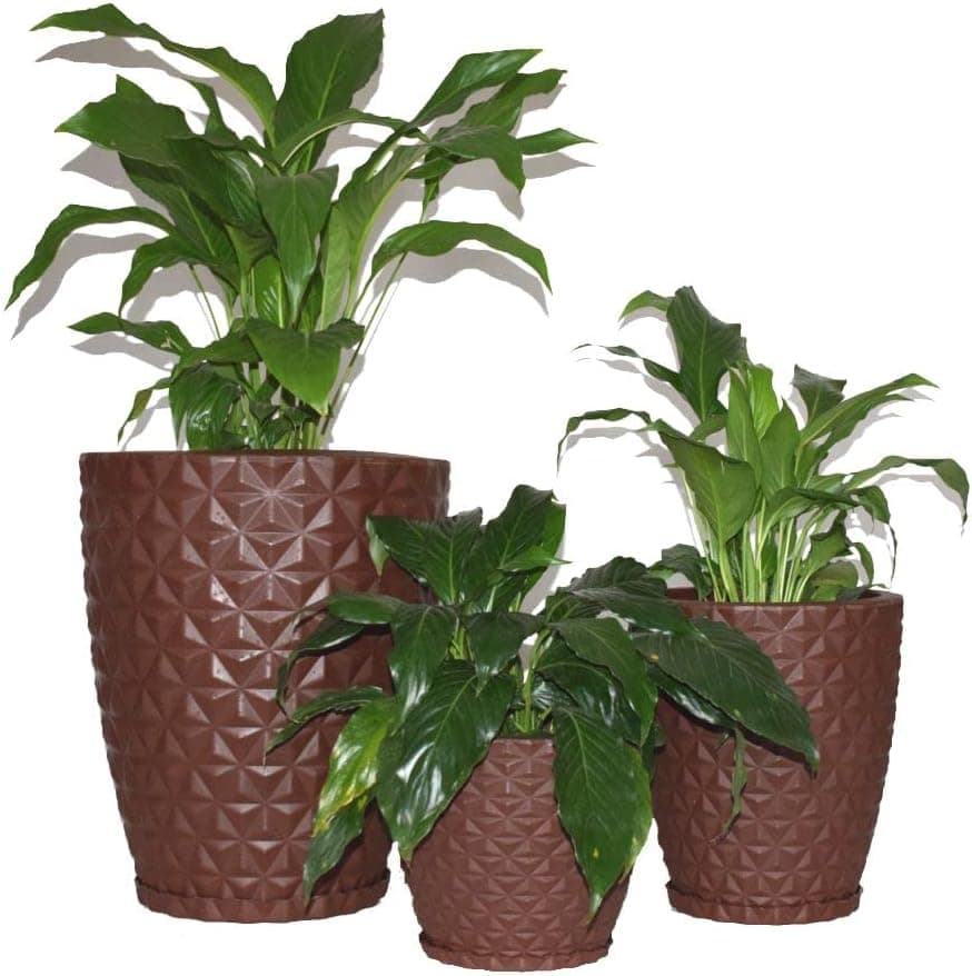 Kit 3 Vasos Planta Decorativo Jardim Coluna Diamante 0,1 e 2 Cor:Marrom