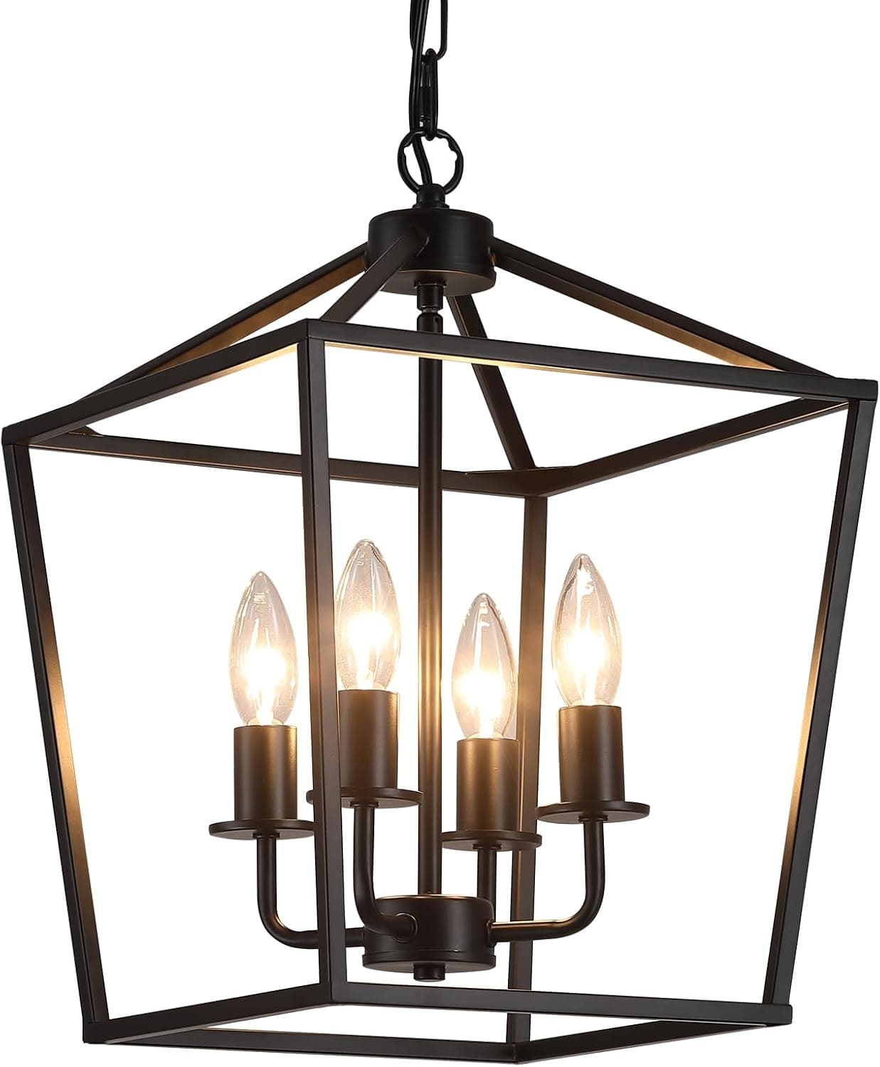 AMZASA Ul Listed Black Industrial 4 Light Lantern Lustre Luminárias de Teto Farmhouse Metal Cage Luz Pendente Geométrica Rústica para Cozinha Ilha Entrada Sala de Jantar Escadas e Corredor - Imagem 3